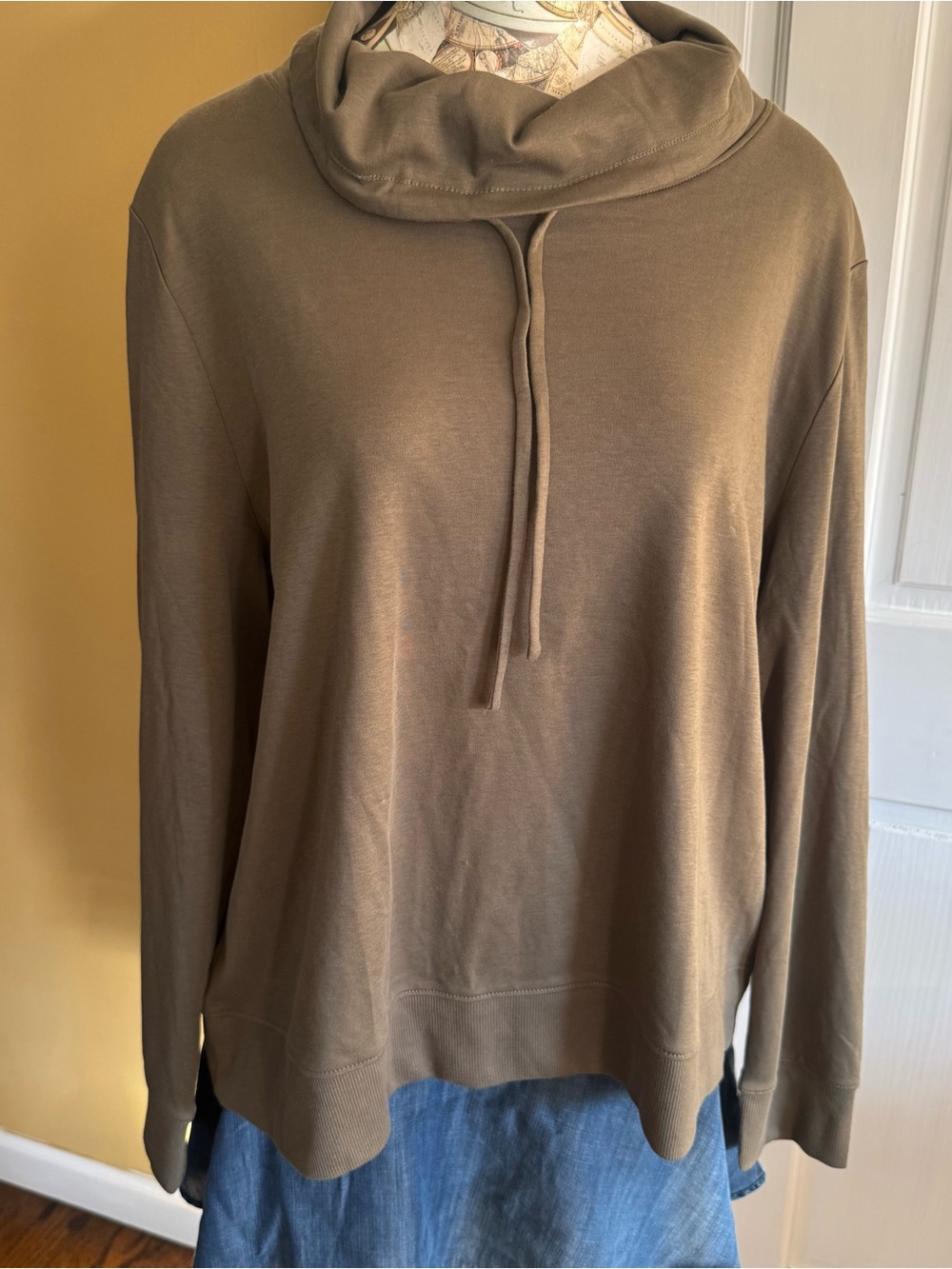 Haven Well Within Organic Cotton Olive Green Hooded Cowl Neck Sweatshirt XL